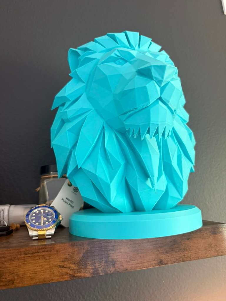 Low Poly Lion Bust Sculpture
