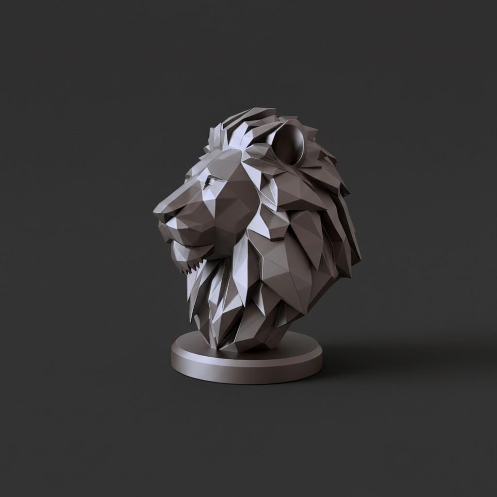 Low Poly Lion Bust Sculpture