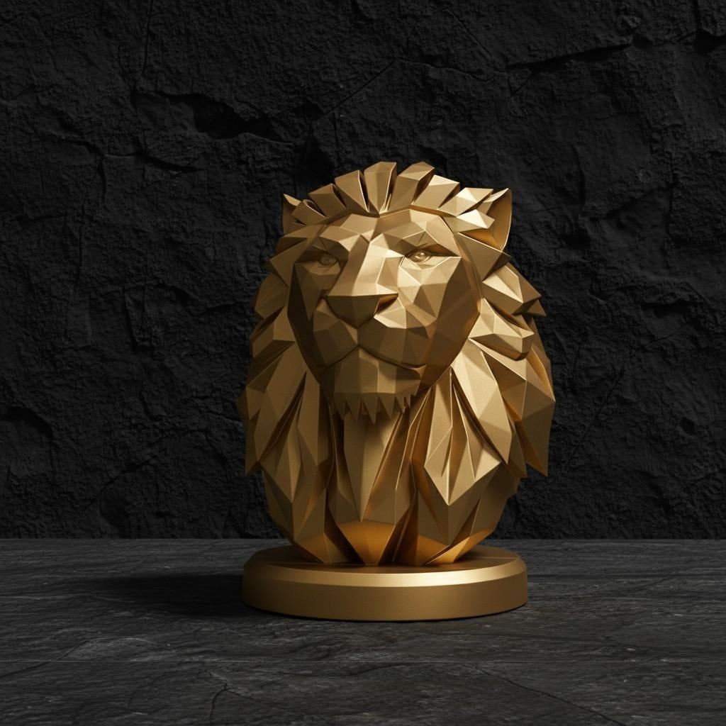 Low Poly Lion Bust Sculpture