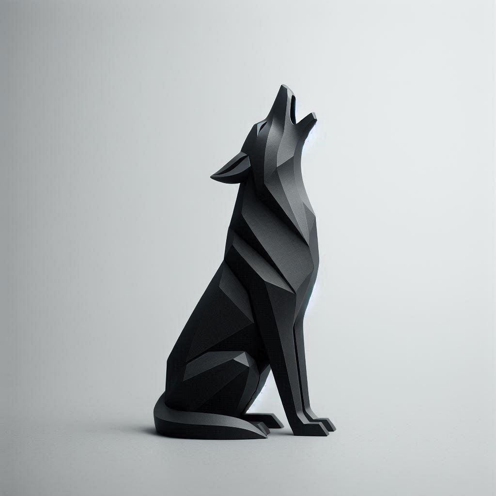 3D Printed Howling Wolf Sculpture