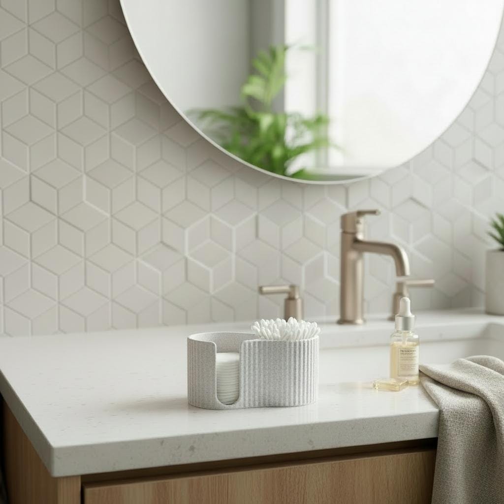 Modern Ribbed Q-Tip & Cotton Pad Dispenser