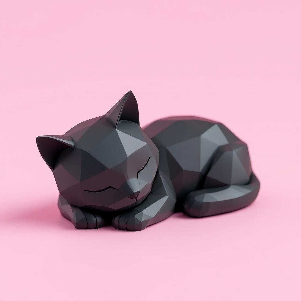 Low Poly Sleeping Cat Sculpture