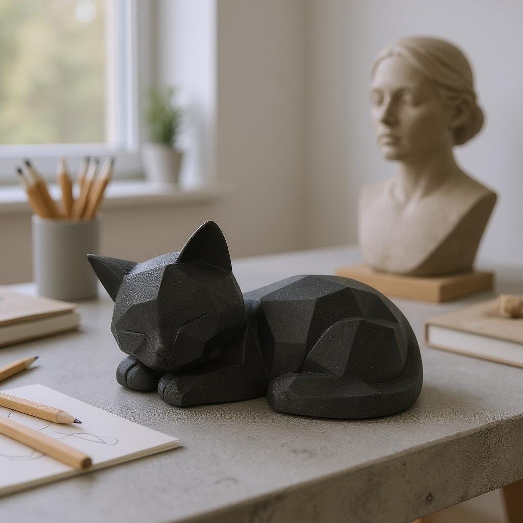 Low Poly Sleeping Cat Sculpture