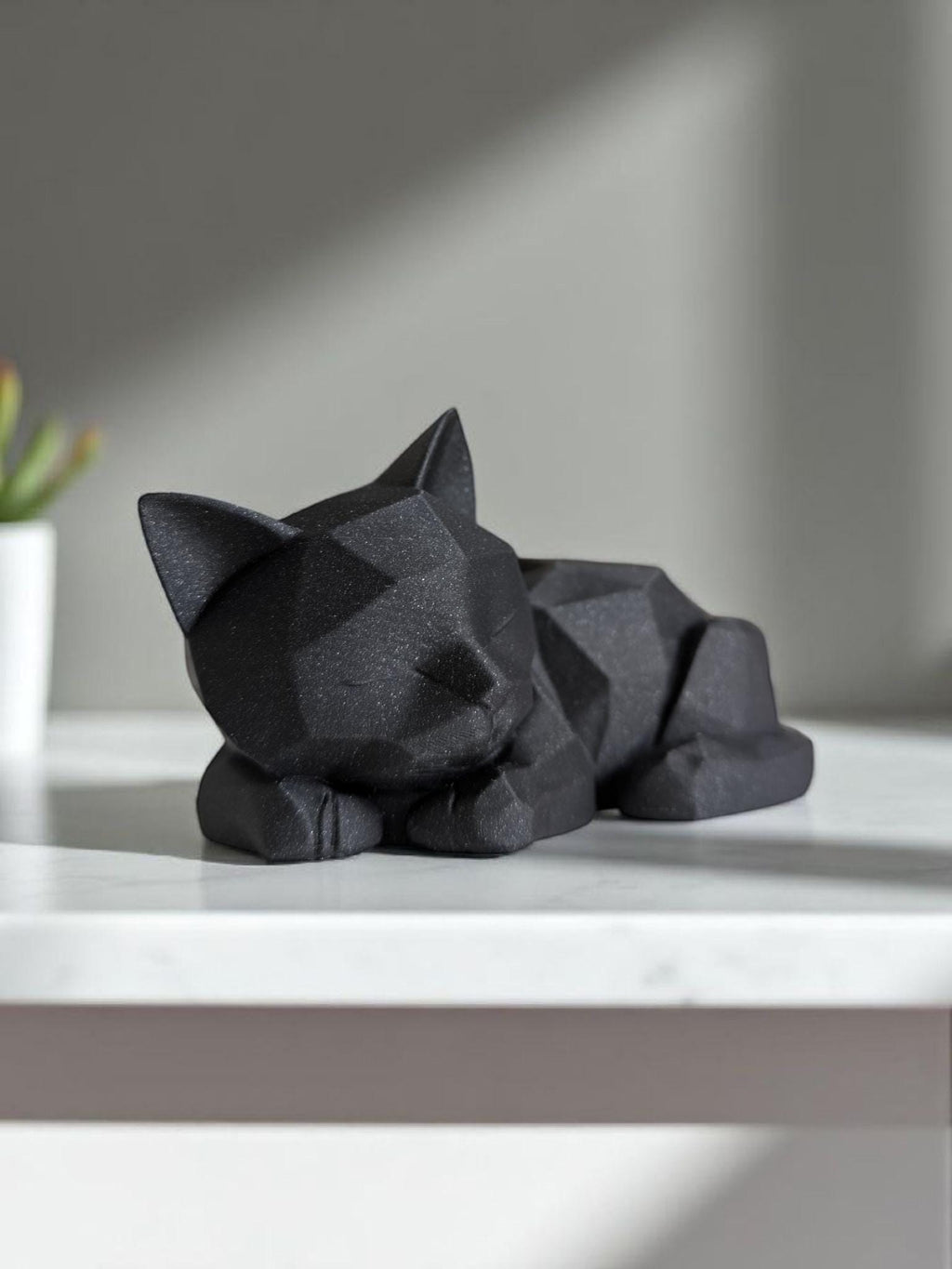 Low Poly Sleeping Cat Sculpture