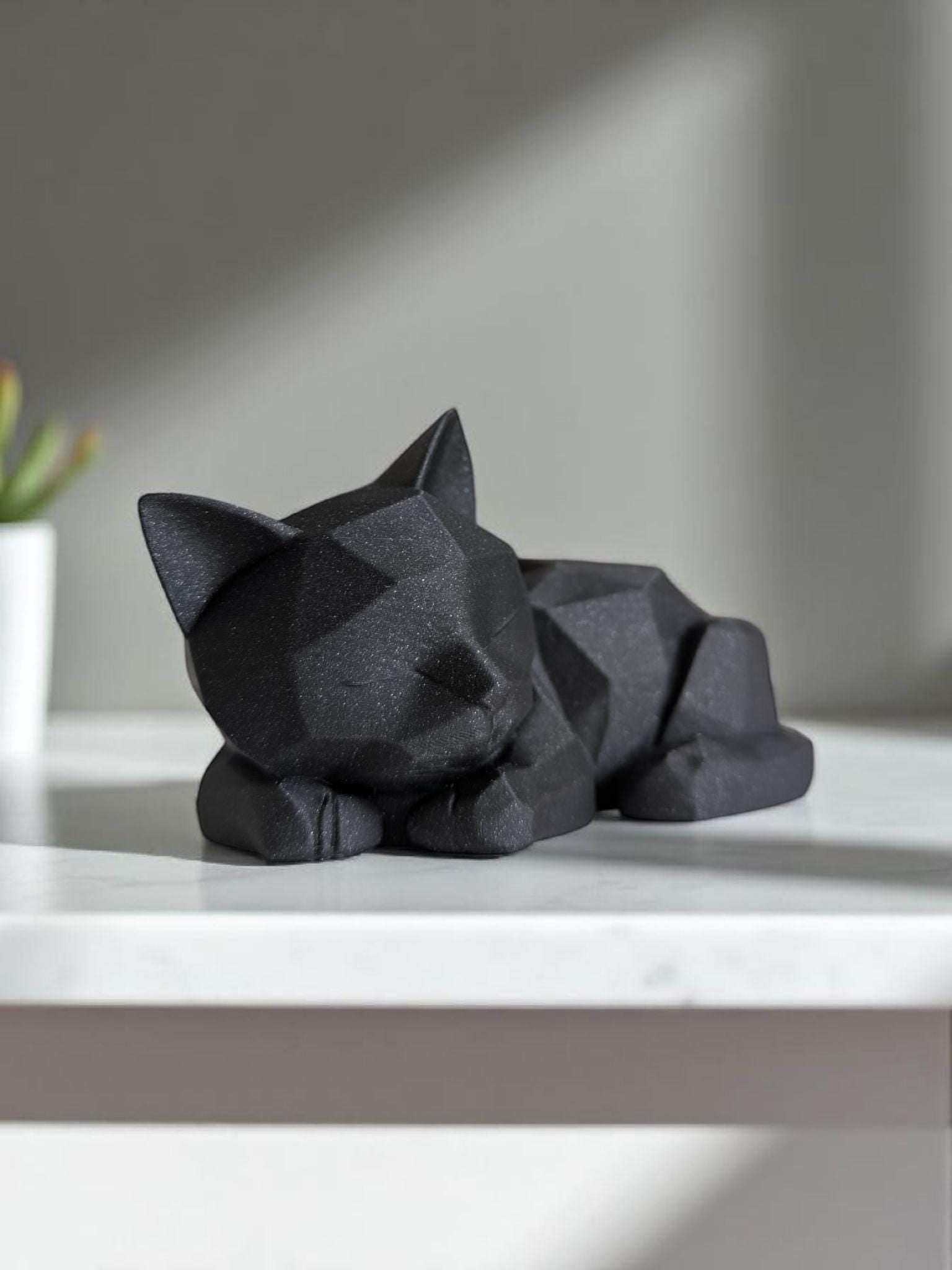 Low Poly Sleeping Cat Sculpture