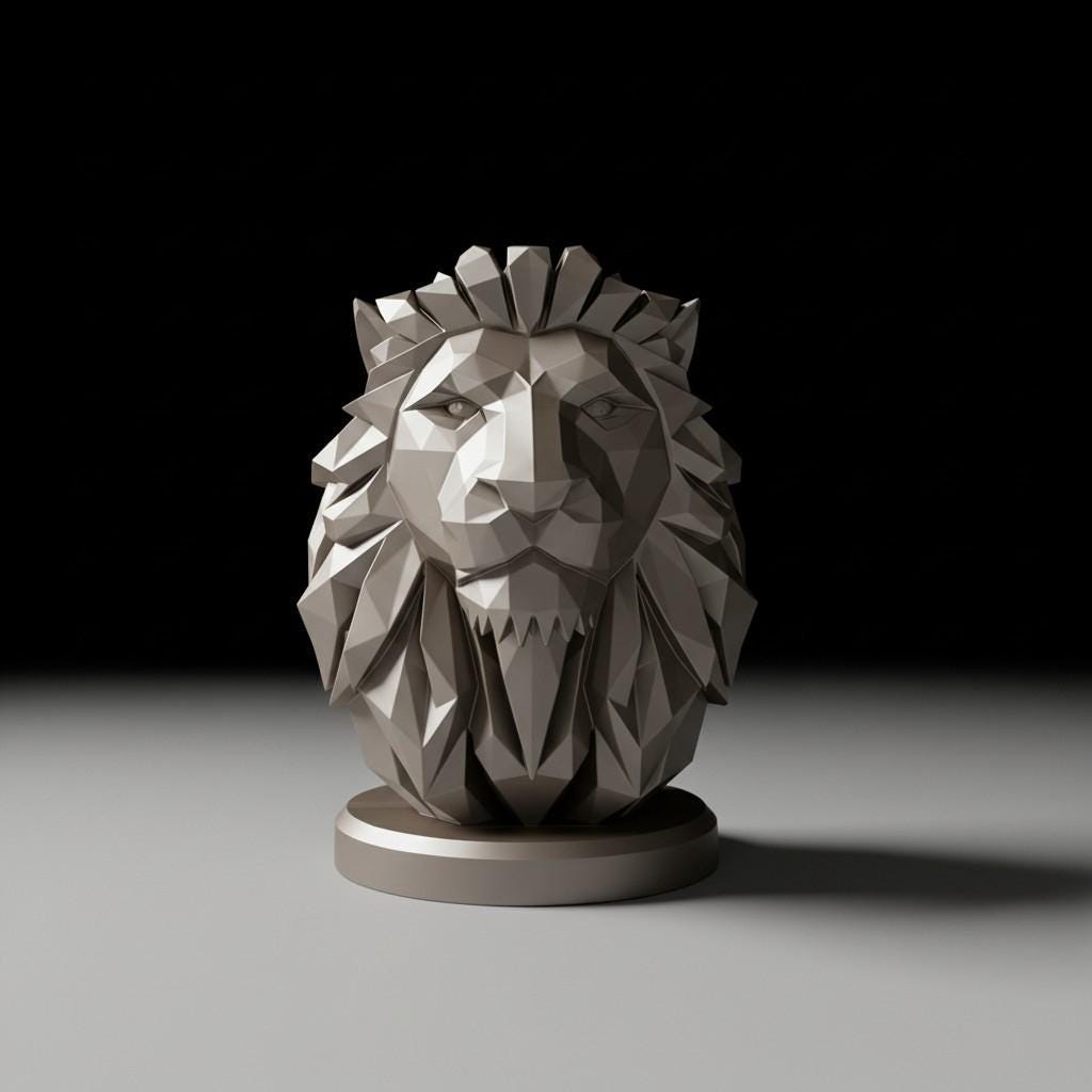 Low Poly Lion Bust Sculpture