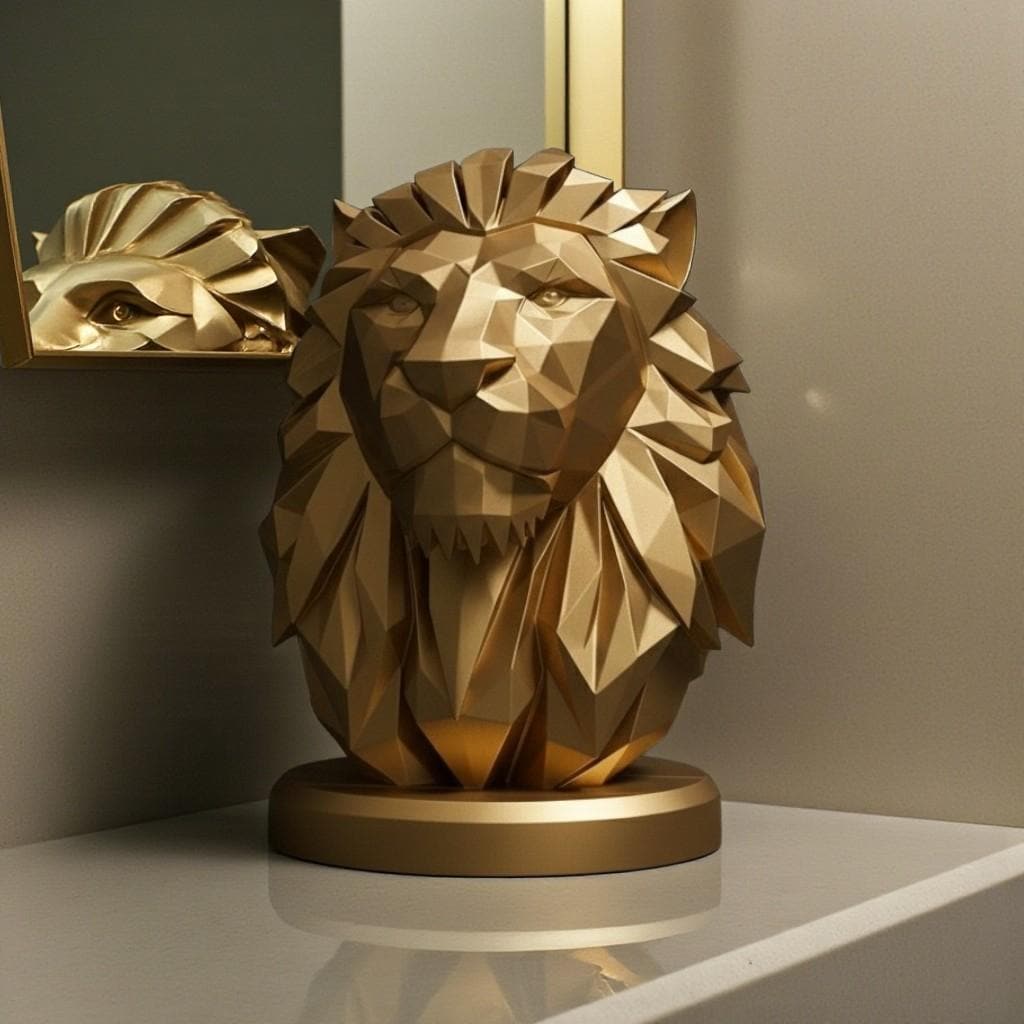 Low Poly Lion Bust Sculpture