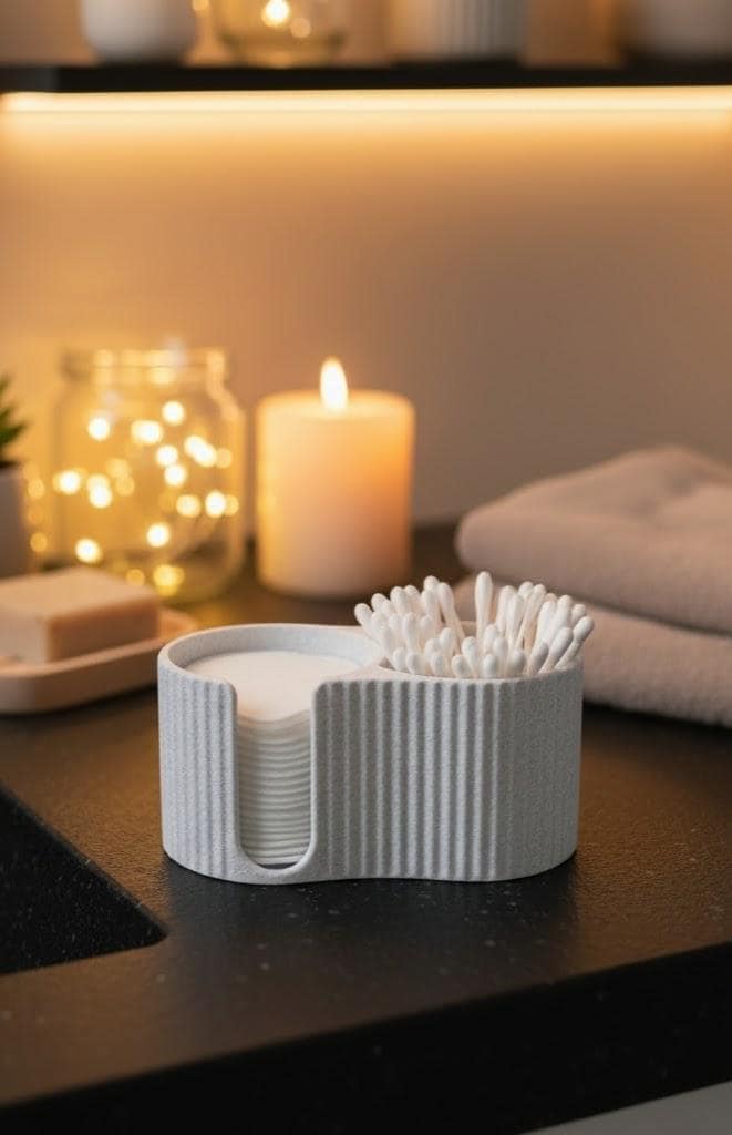 Modern Ribbed Q-Tip & Cotton Pad Dispenser