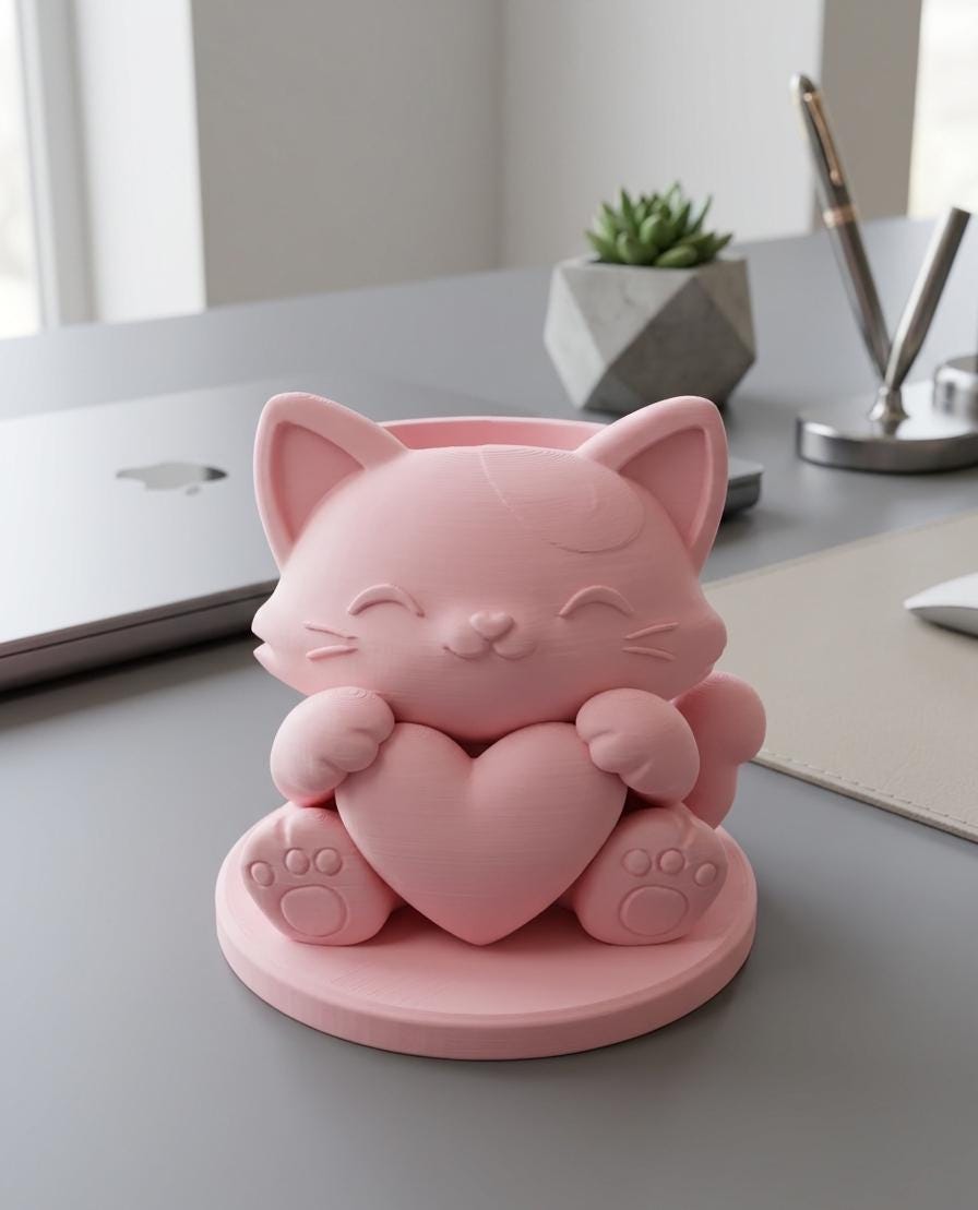 Cat Heart Pencil Holder