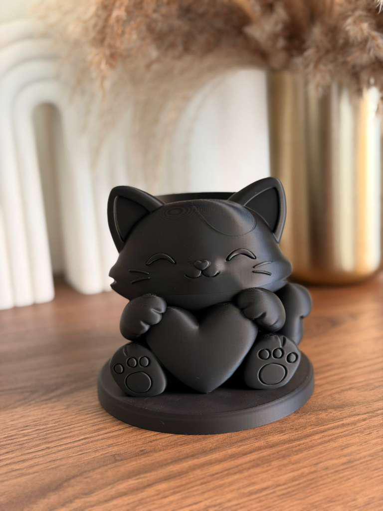 Kawaii Cat Heart Pencil Holder