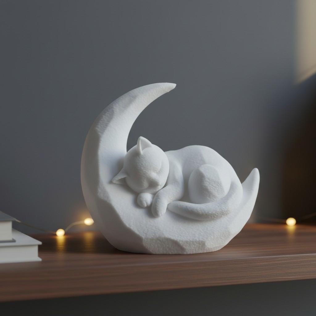 Sleeping Kitten Moon Statue