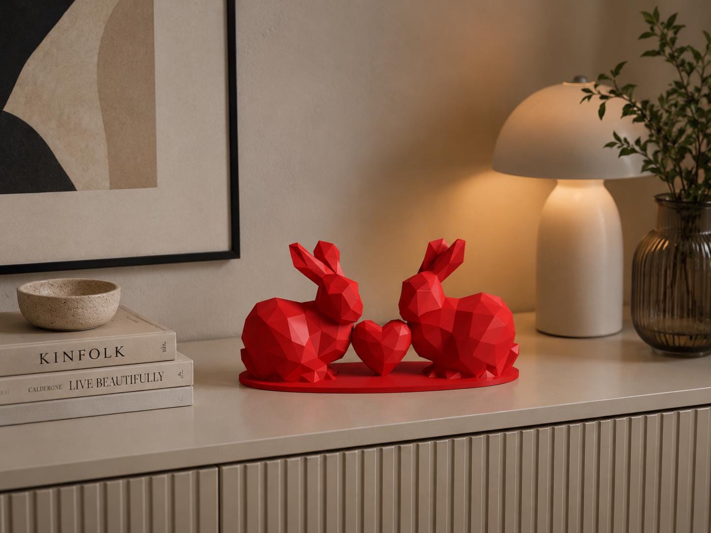 Low Poly Love Rabbits Sculpture