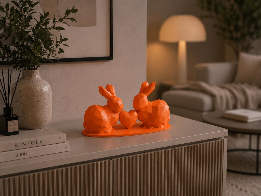Low Poly Love Rabbits Sculpture
