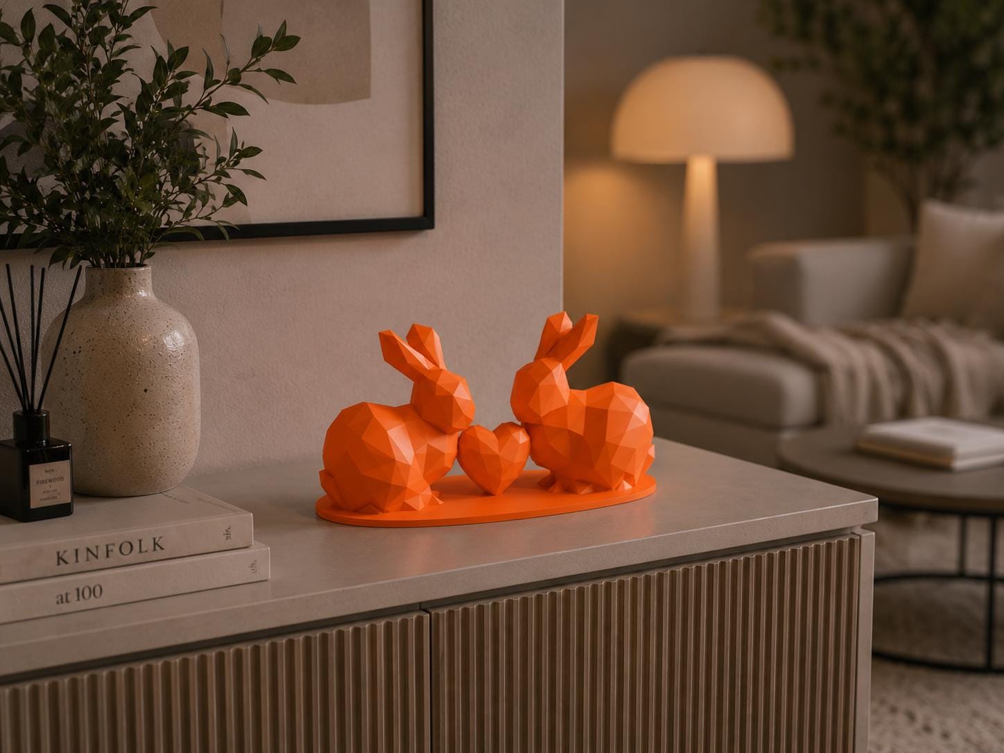 Low Poly Love Rabbits Sculpture