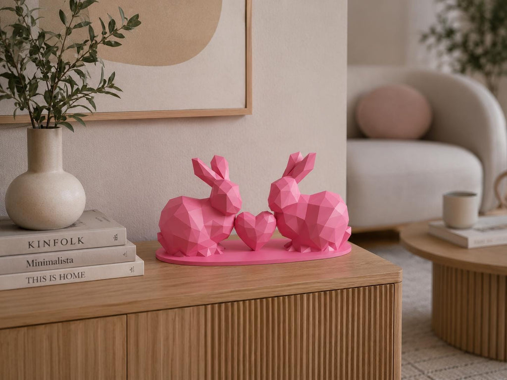 Low Poly Love Rabbits Sculpture