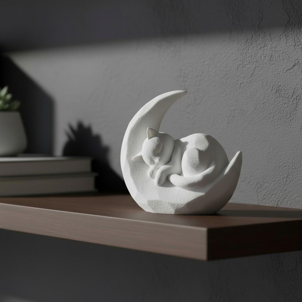 Sleeping Kitten Moon Statue