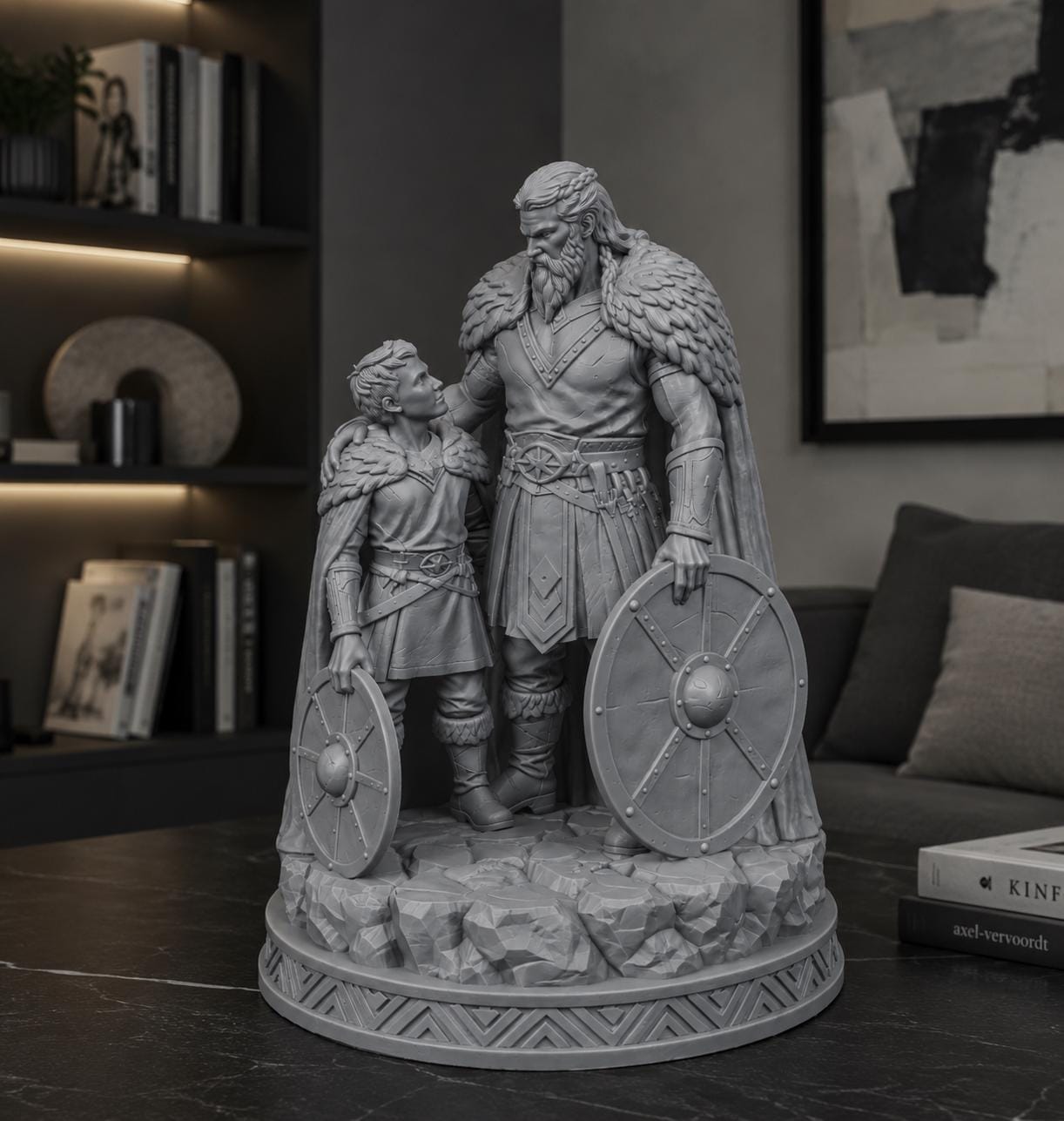 Norse Warrior and Son Statue