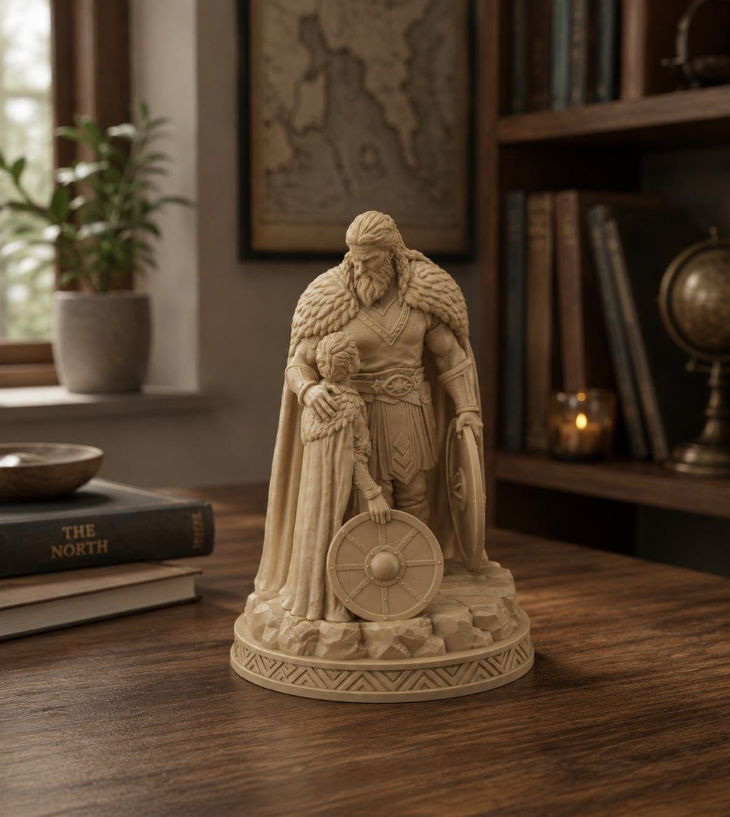 Norse Warrior and Son Statue