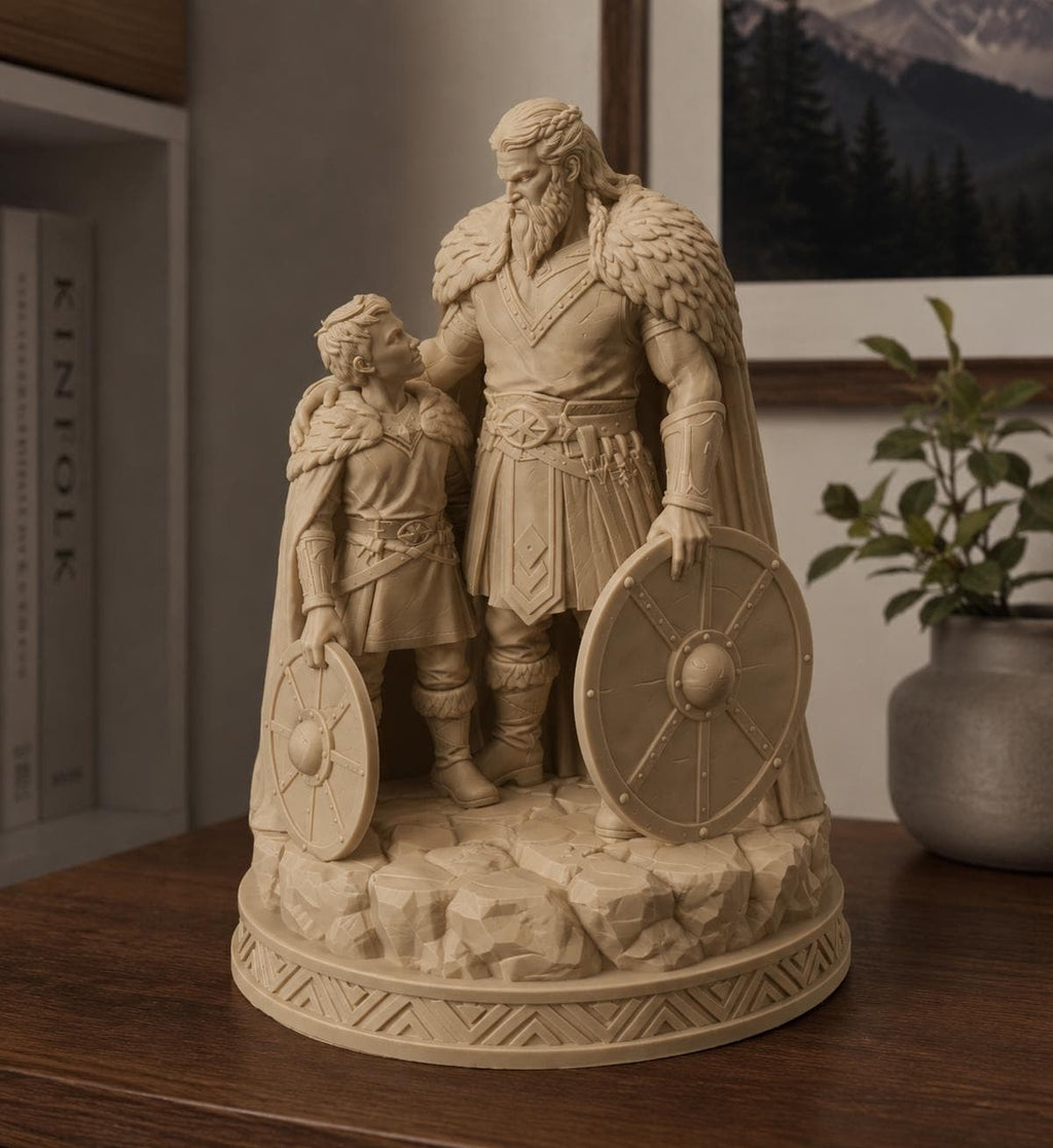 Norse Warrior and Son Statue