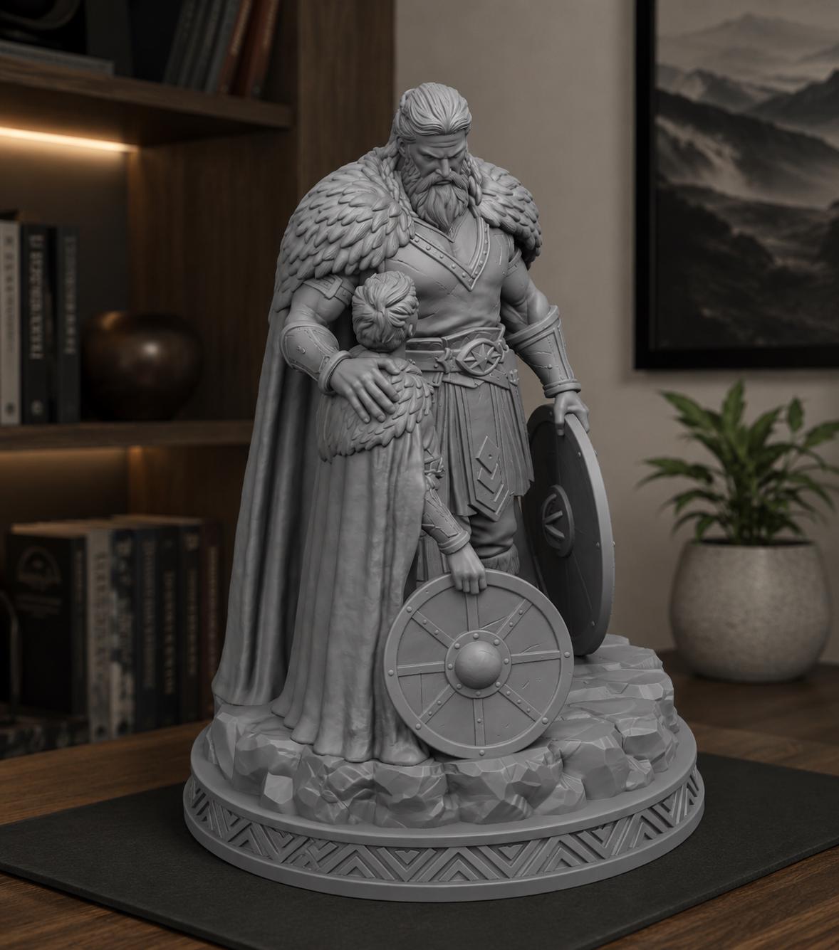 Norse Warrior and Son Statue