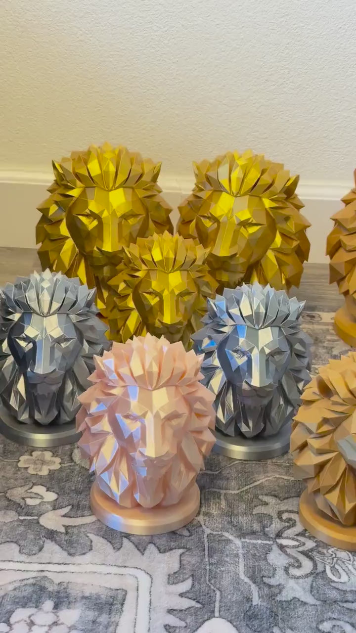 Low Poly Lion Bust Sculpture